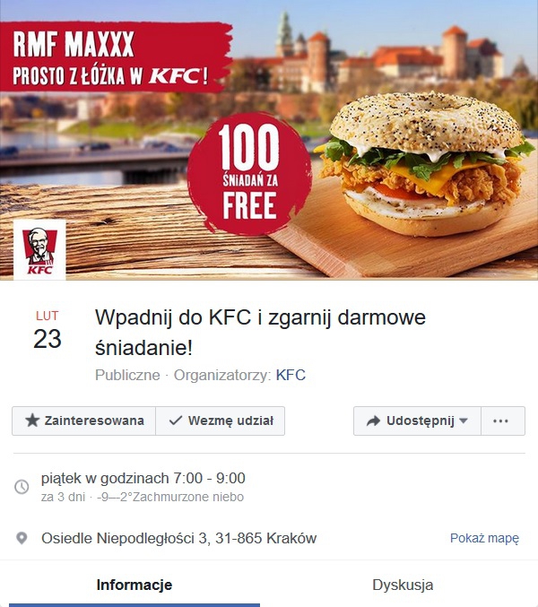 Darmowe śniadanie w KFC!