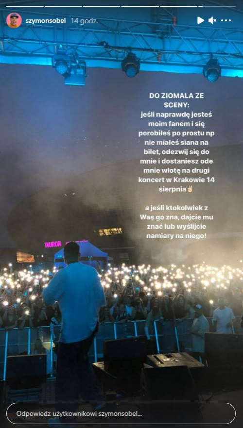 Sobel przeprasza po koncercie, w trakcie którego fan wtargnął na scenę. "Jeśli naprawdę jesteś moim fanem, odezwij się"