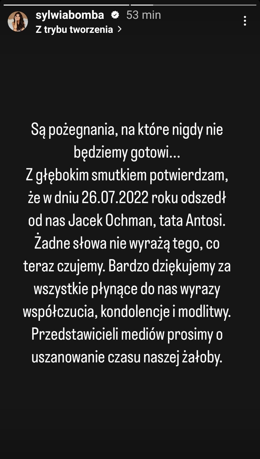 Sylwia Bomba wydała oświadczenie po śmierci byłego partnera. Jacek Ochman był ojcem jej córki
