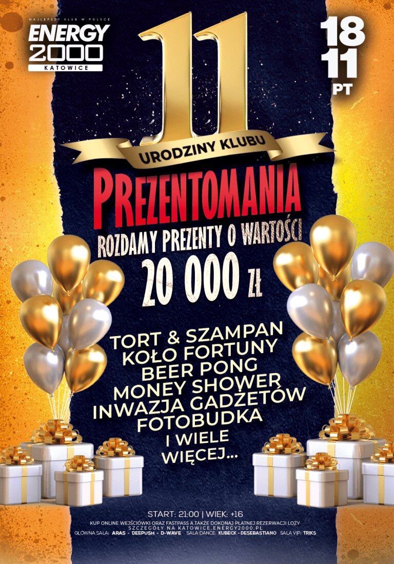 Prezentomania, czyli 11. urodziny klubu ENERGY 2000 Katowice. Sprawdź, co w programie!