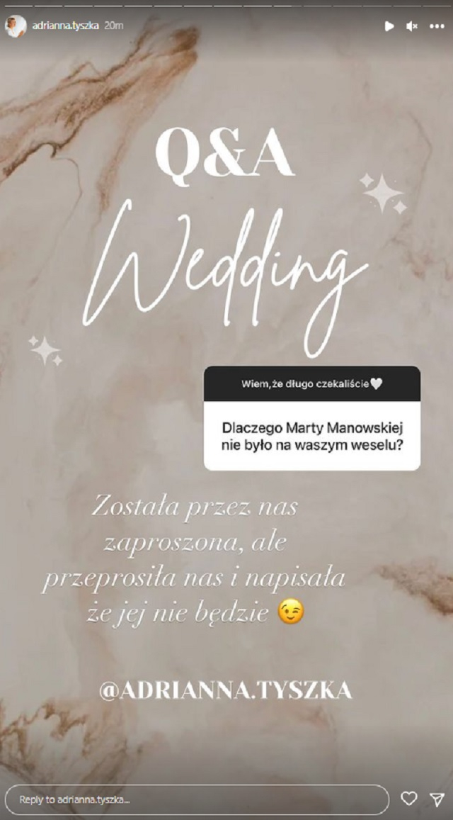 Marta Manowska nie pojawiła się na ślubie Adrianny i Michała z "Rolnik szuka żony". Uczestniczka show zdradza kulisy 