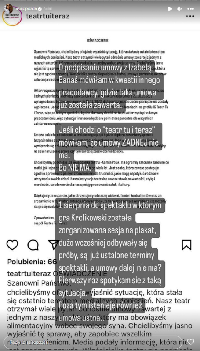 Oświadczenie na temat pracy Antoniego Królikowskiego obiegło sieć. Joanna Opozda reaguje