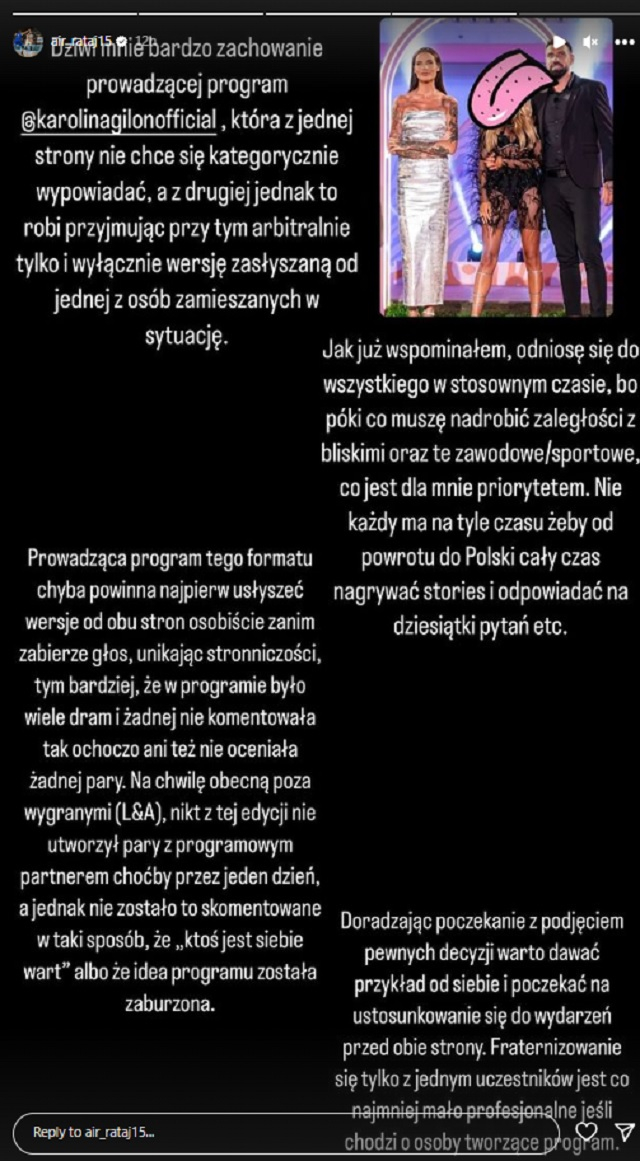 Karolina Gilon komentuje zdradę na "Love Island". Bartek odpowiada! Wbił szpilę prowadzącej?