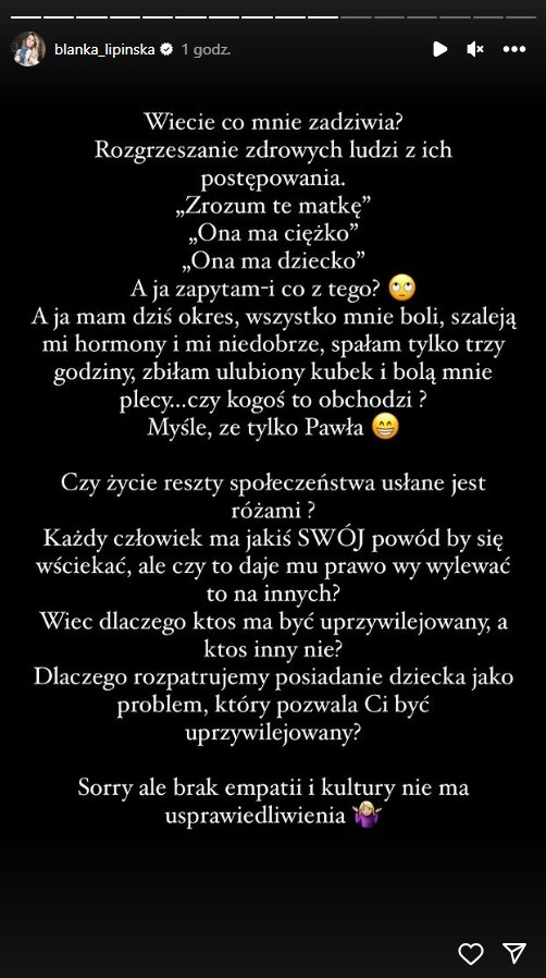 Blanka Lipińska komentuje zachowania matek: "Nie musisz złego humoru wyładowywać na mnie"