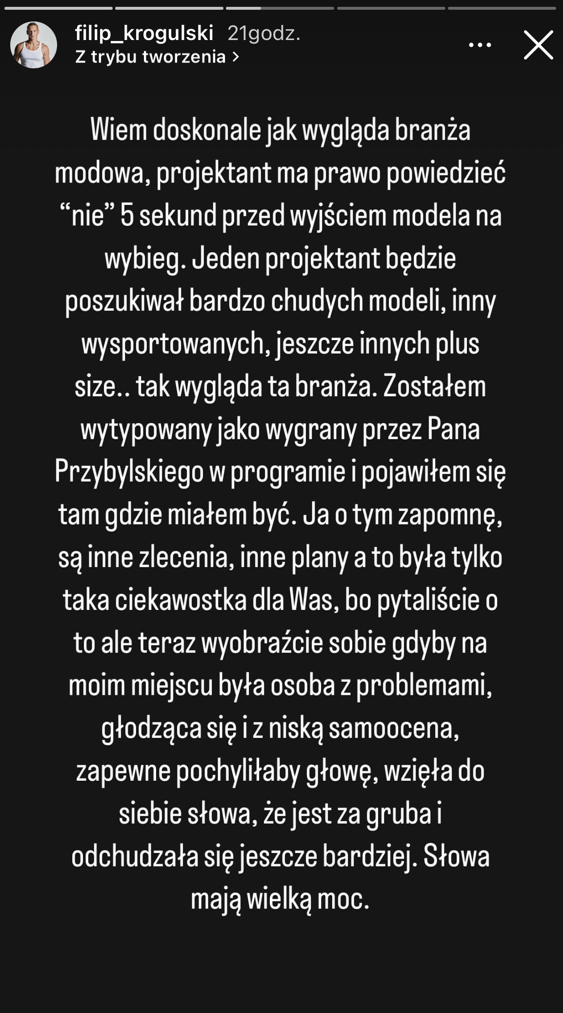 Filip Krogulski odpowiedział projektantowi: "Nie wiem, co mogłem więcej zrobić"