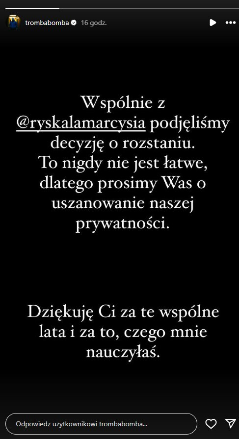 Tromba i Marsyia zerwali zaręczyny! "To nigdy nie jest łatwe". Fani w szoku