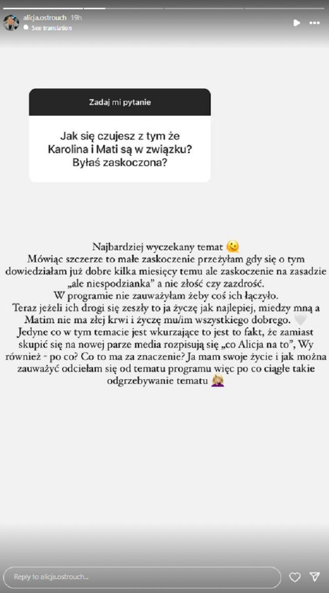 Alicja z "Love Island" była zaskoczona związkiem Mateusza Świerczyńskiego i Karoliny Gilon? Odpowiedziała! 