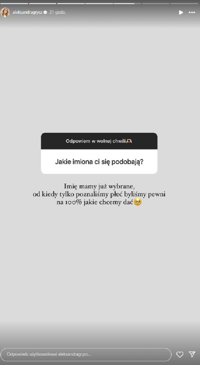 Aleksandra Grysz odpowiedziała na pytania dotyczące ciąży. "Imię mamy już wybrane"