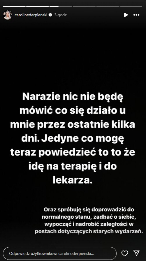 Caroline Derpienski zaniepokoiła internautów. "Idę na terapię i do lekarza" 