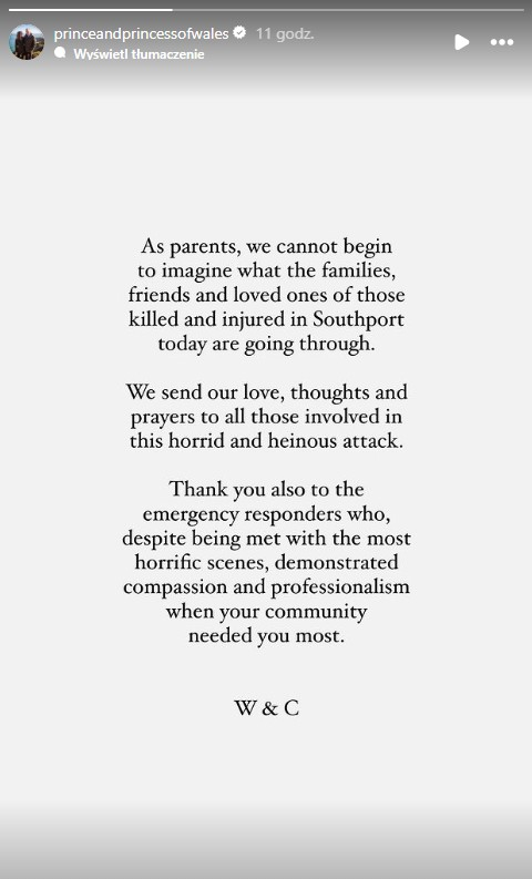 William i Kate w poruszającym oświadczeniu: "przesyłamy wyrazy miłości"
