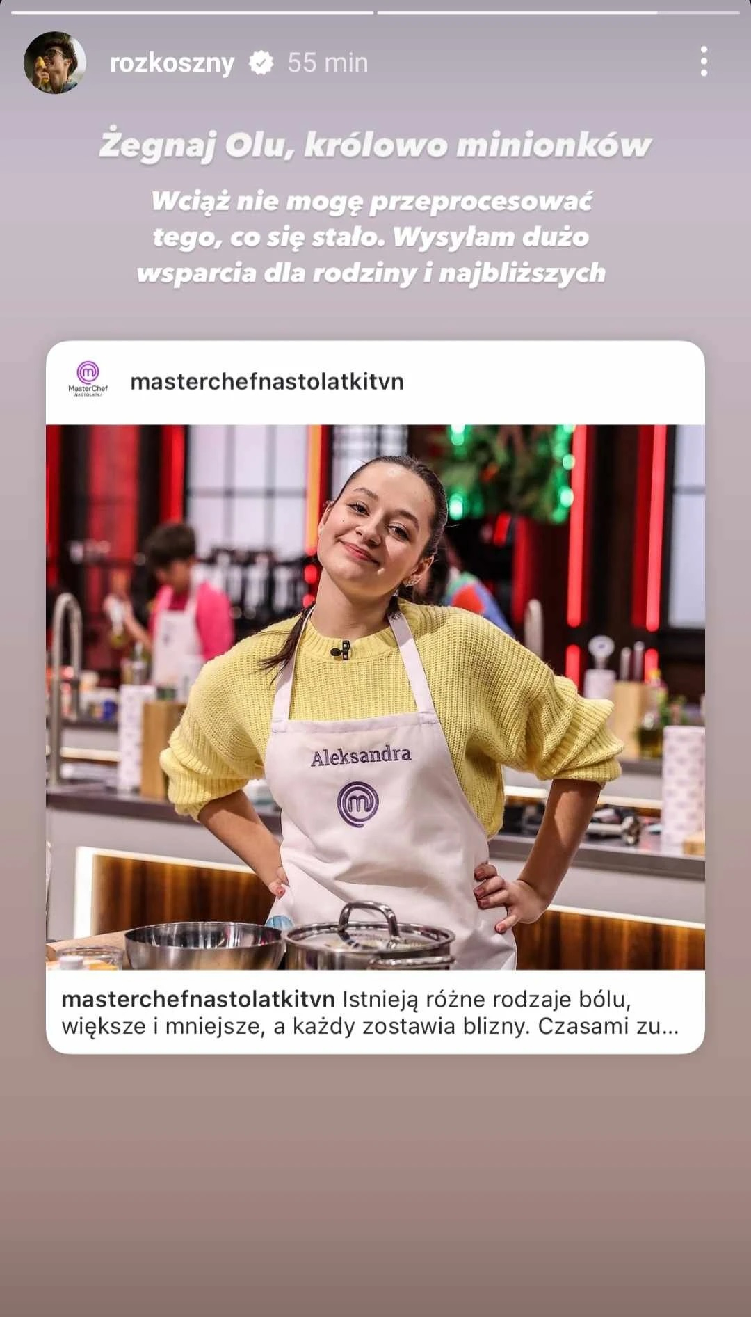 Rozkoszny żegna tragicznie zmarłą Olę. Smutek w świecie MasterChefa